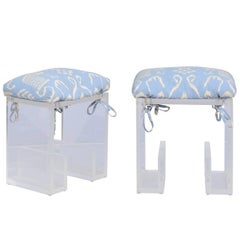 Pair of 1970s, Karl Springer Lucite Stools from a Celebrity's New York Apartment