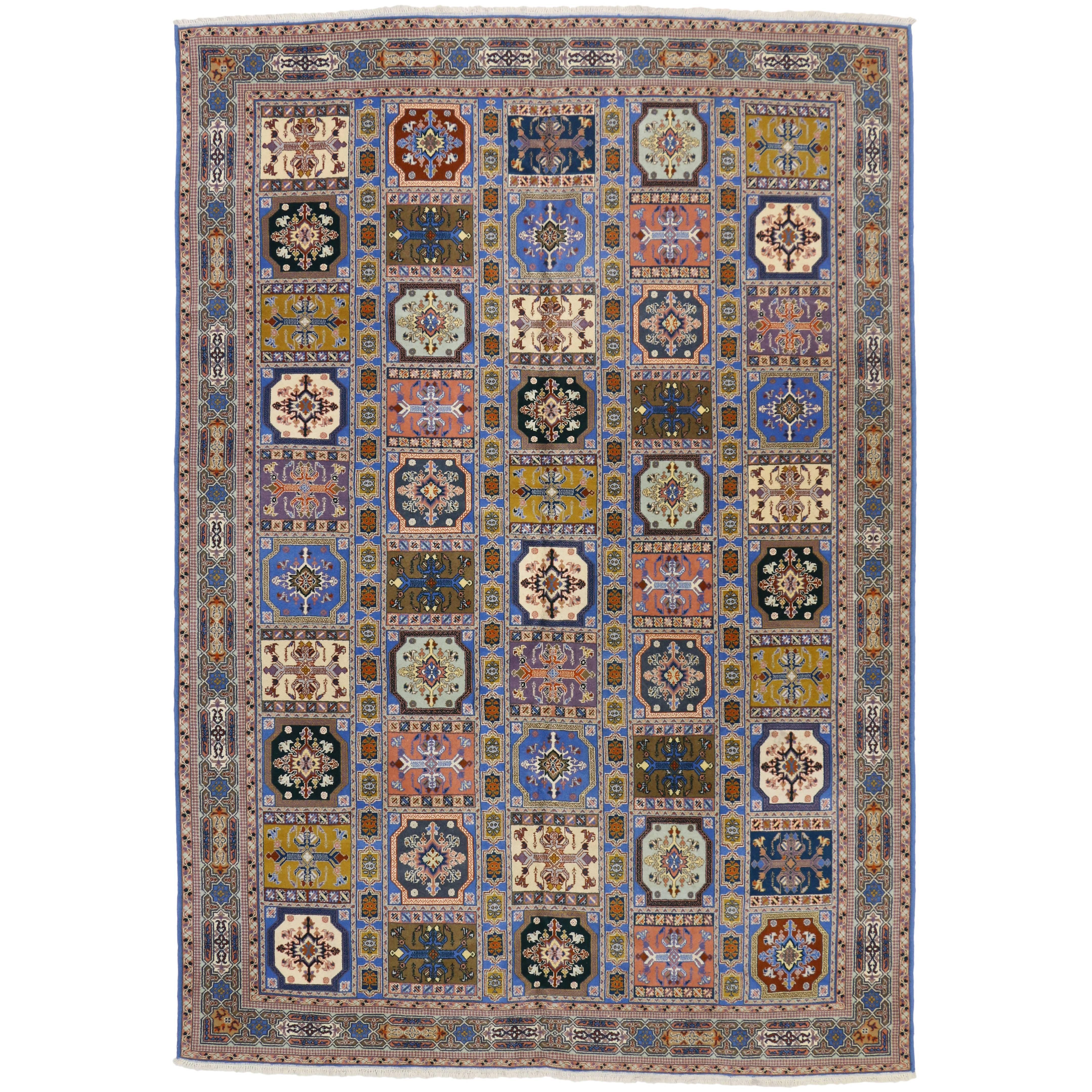 Vintage Rabat Moroccan Rug with Anatolian Compartment Design