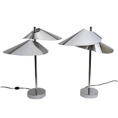 Pair of Curtis Jere Double Sided 'Visor' Table Lamps in Chrome