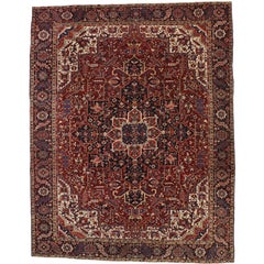 Antico tappeto persiano Heriz con stile Tudor Manor inglese