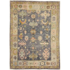 Contemporary Turkish Oushak Rug with Pastel Colors and Tribal Boho Chic Style