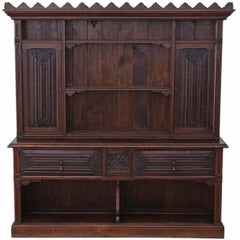 Antique Large Victorian Gothic Carved Oak Sideboard Chiffonier Dresser