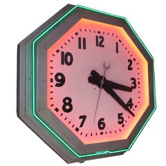 Large Octagon Deco Neon Clock, 1930s