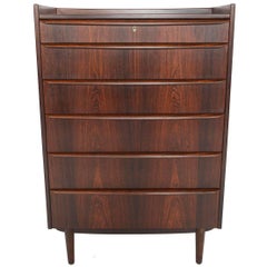 Danish Modern Refinished Rosewood Full Profile Six-Drawer Highboy Dresser