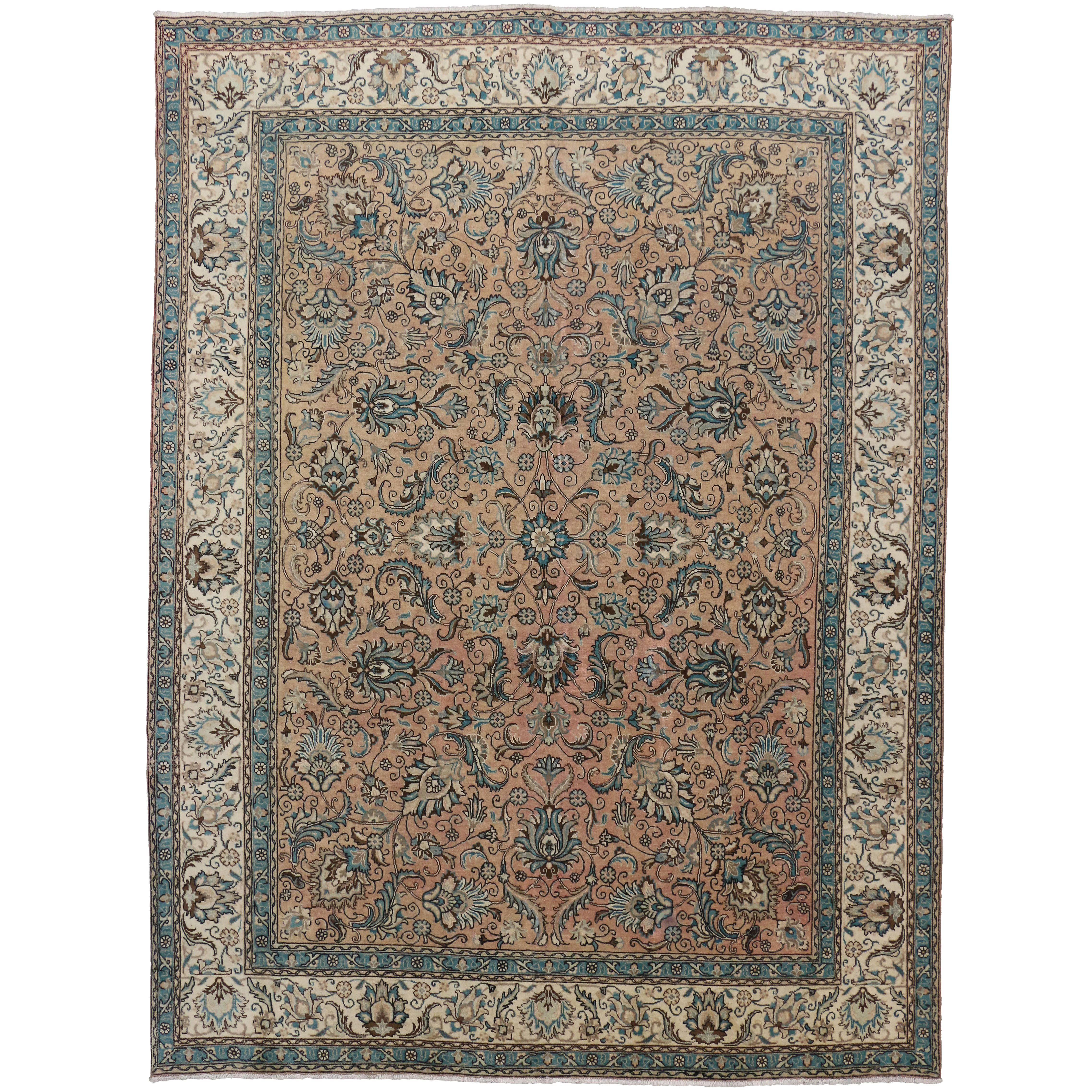 Vintage Persian Tabriz Rug with Rustic Georgian Style For Sale