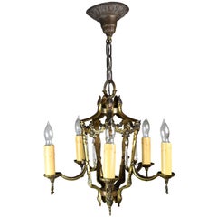 Five Candle Brass Chandelier with Crystals