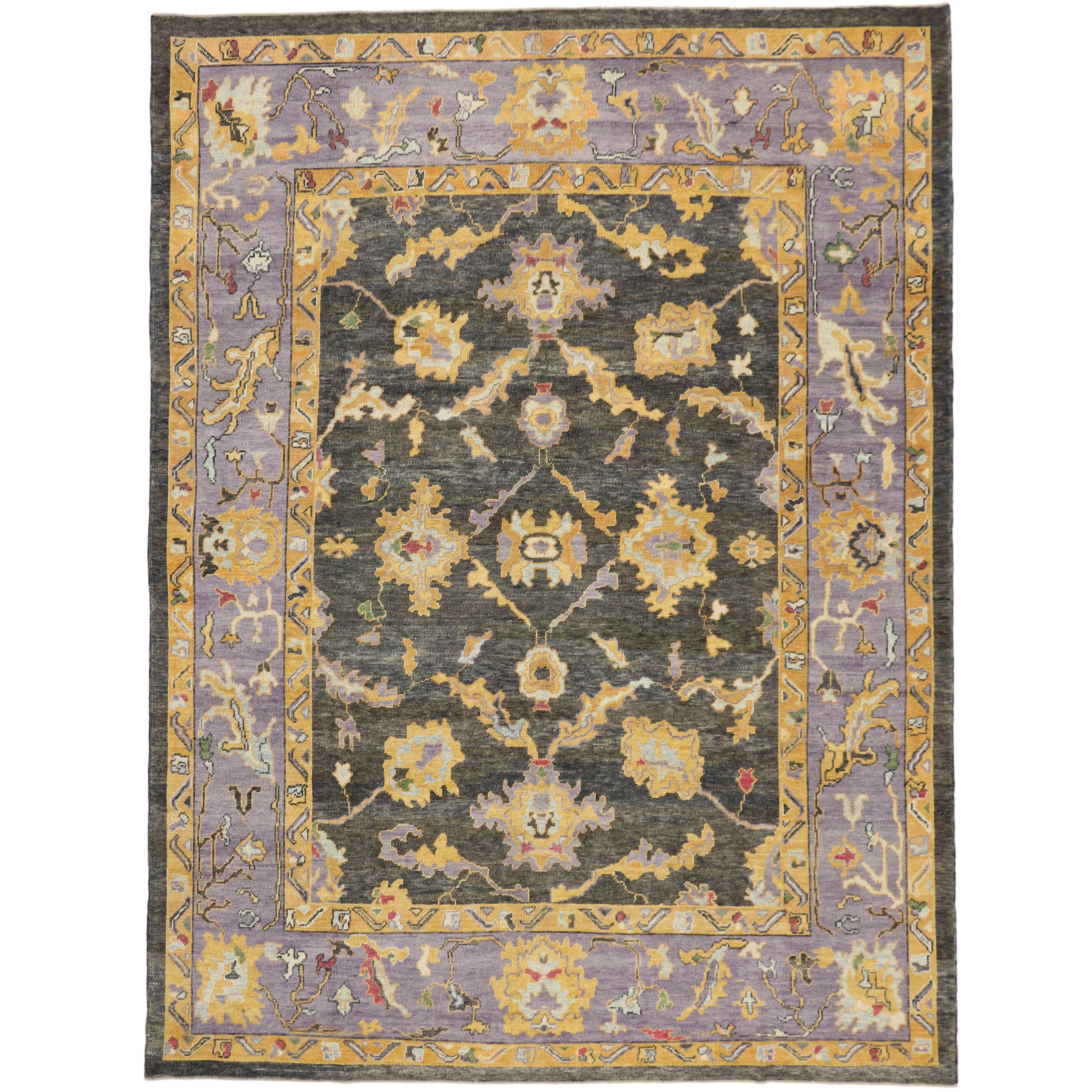 New Contemporary Modern Turkish Oushak Area Rug, Amethyst and Onyx