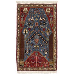 Tribal Style Vintage Persian Gashgai Prayer Rug, Kashgai Qashqai Pictorial Rug 