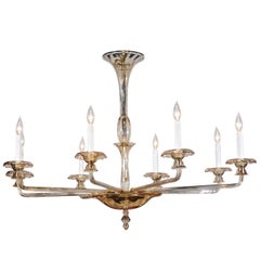 Vintage Italian Murano Eight-Light Chandelier with Amber Accents, circa 1940