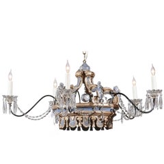 Italian Painted and Giltwood Crystal Five-Light Crown Chandelier, circa 1880