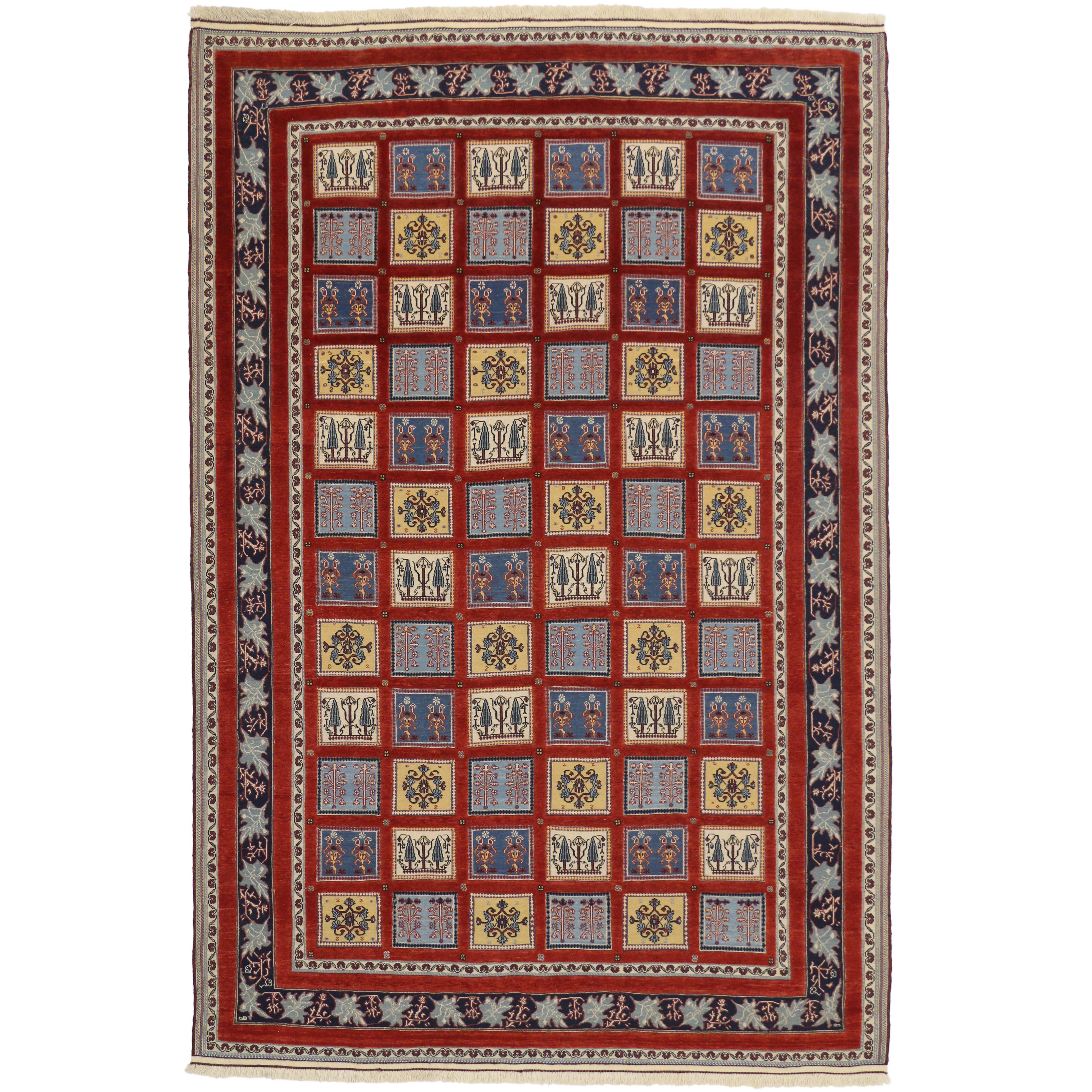 Tapis indien Gabbeh vintage avec motif de quatre saisons en vente