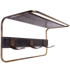 Jacques Adnet Leather and Brass Coat Hook