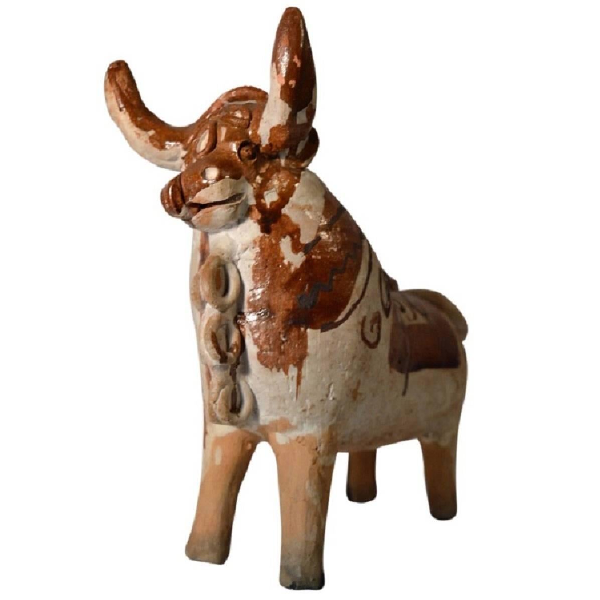 Antique Peru Clay Pucara Bull Vessel Jug, 1930 im Angebot