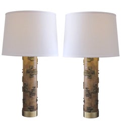 Well-Crafted Pr of French Art Deco Wall Paper Roller Lamps w/Solid Brass Mounts