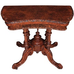 Antique Irish Burr Walnut Concave Card Table