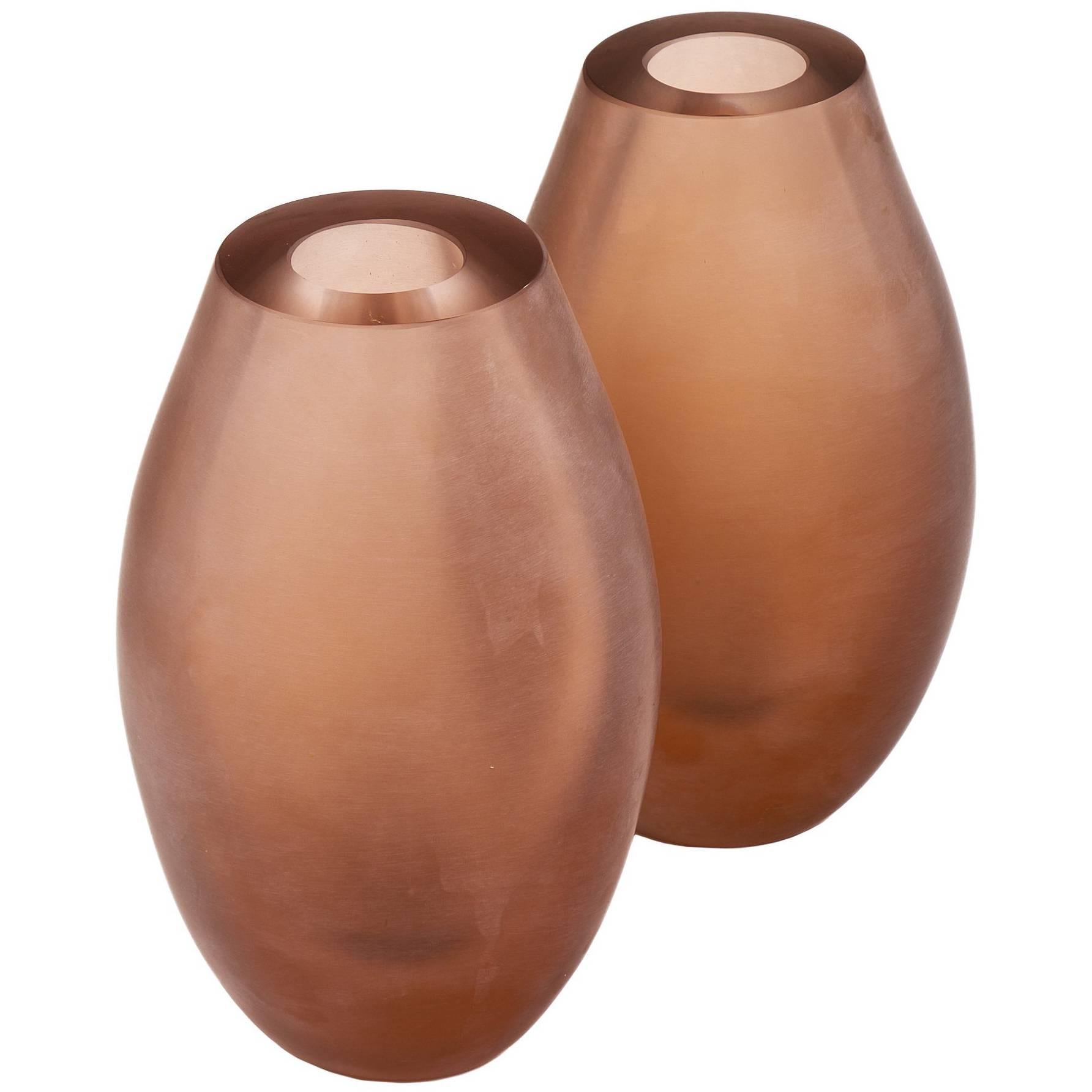 Murano Glass Frosted Pink Vases For Sale