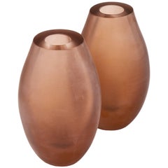 Murano Glass Frosted Pink Vases