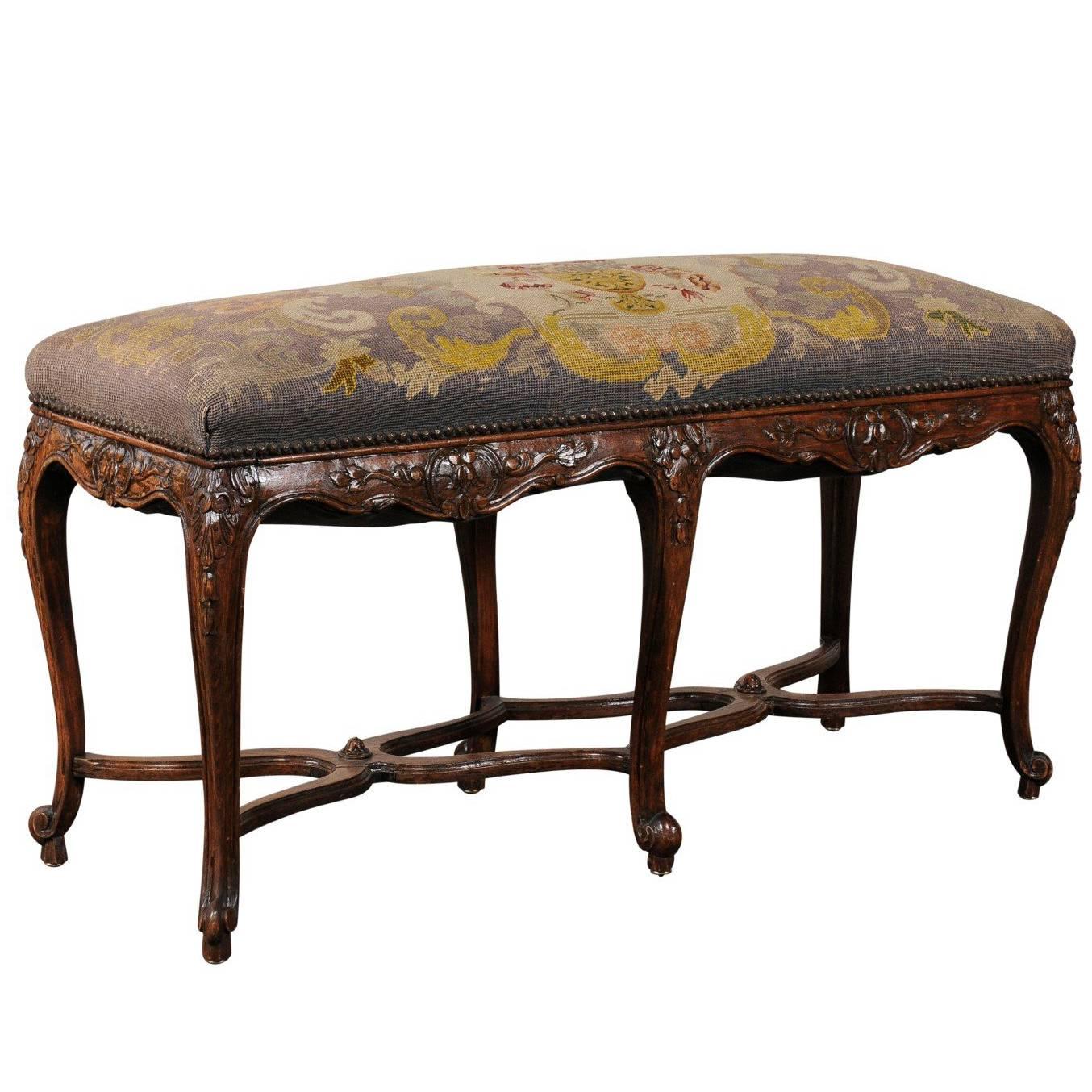 19th-20th Century French Louis XV Style Needlepoint Bench