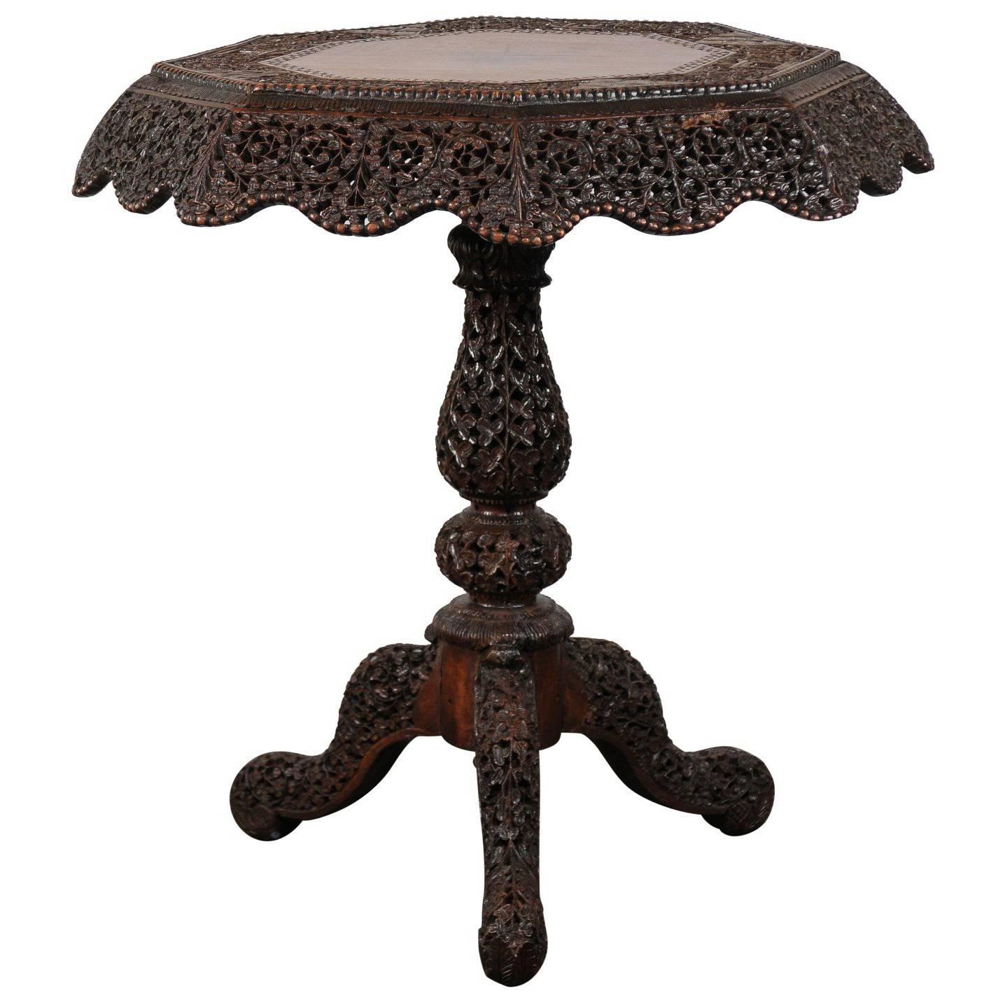 19th Century Intricately Carved Anglo-Indian Table For Sale