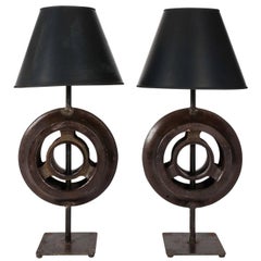 Pair of Industrial Cast Iron Table Lamps, circa 1860s