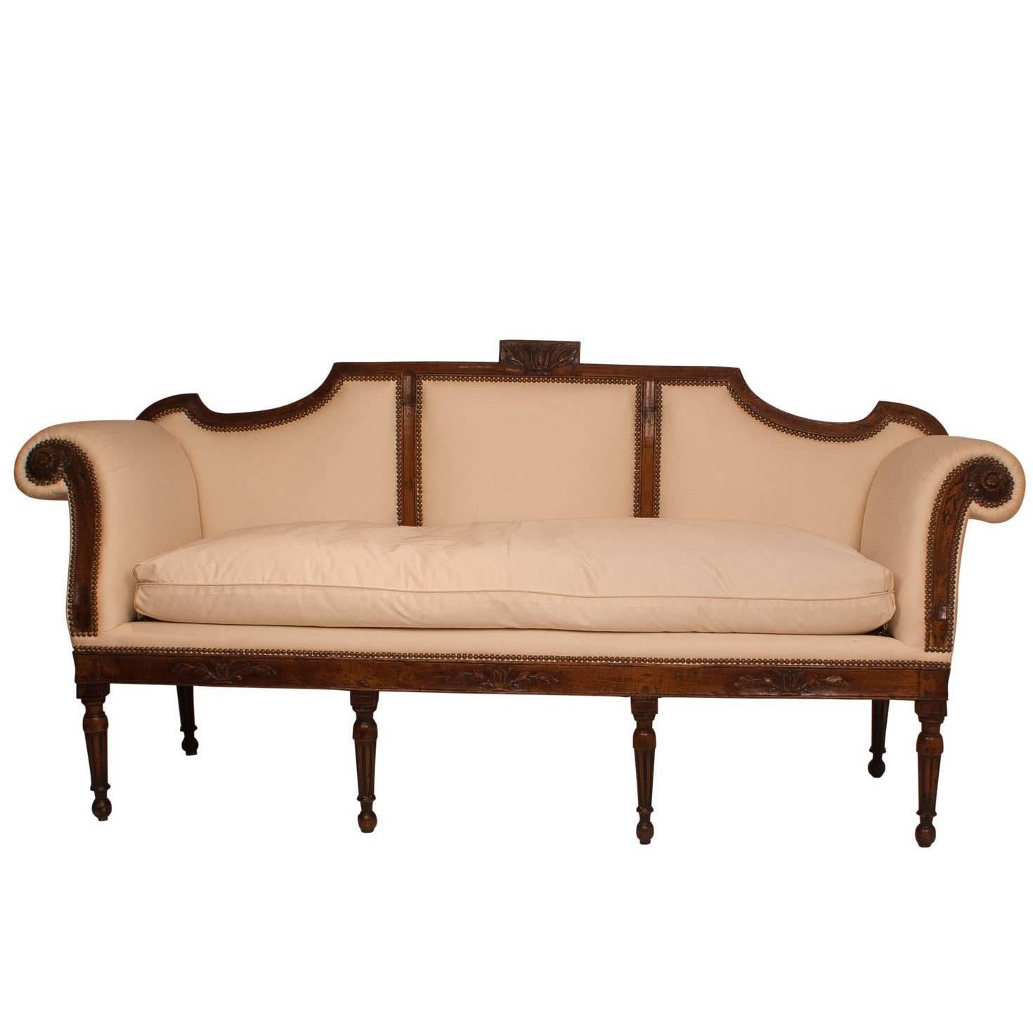 Italian Walnut Neoclassical Sofa, circa 1810