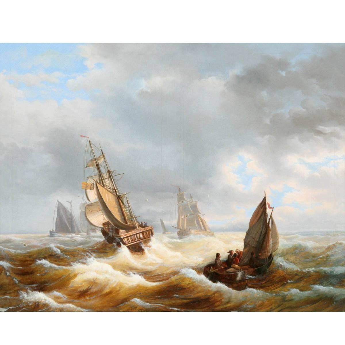 Marine Sailing Boats in a Stormy See, Dutch School, 19th Century