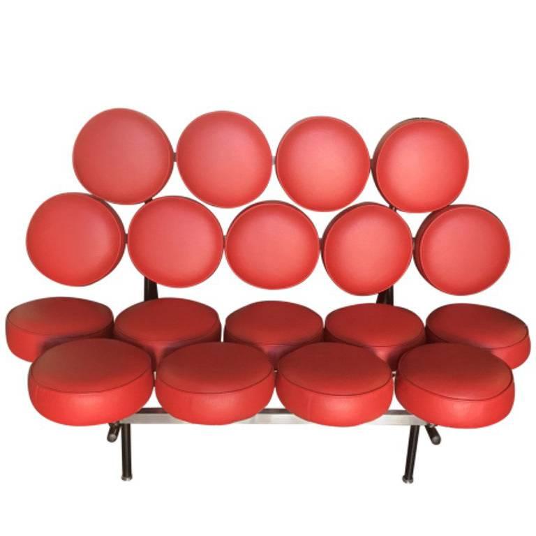 George Nelson Marshmallow Red Leather Sofa