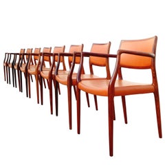 8 Mid-Century Danish Modern Niels Otto Møller Mod. 65 Leather Dining Armchairs