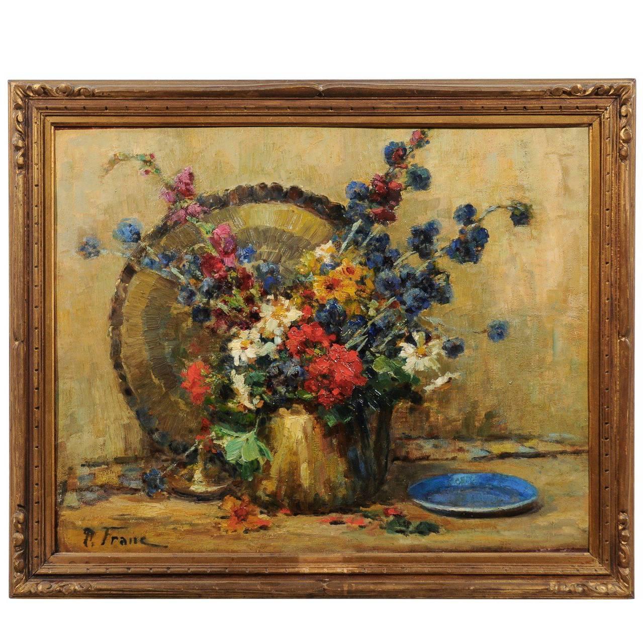 French 19th Century Still-Life Floral Painting by Pierre Franc in Giltwood Frame