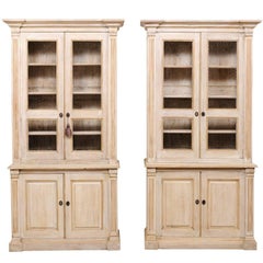 Pair of 19th Century Tall Painted Wood Cabinets with Wire on the Cabinet Doors