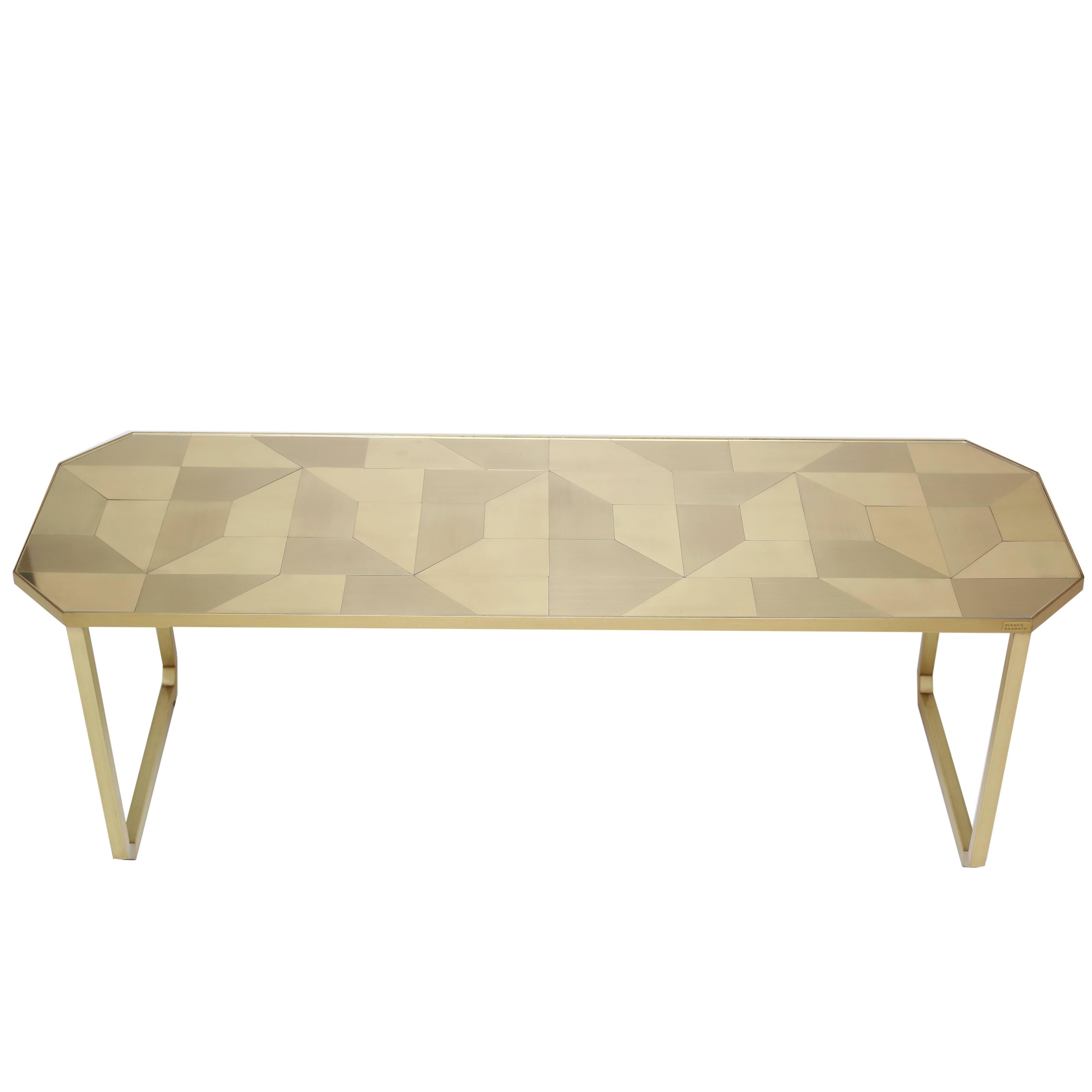 Geometric Coffee Table in Brass, Brazilian Contemporary Style, Trama Series For Sale