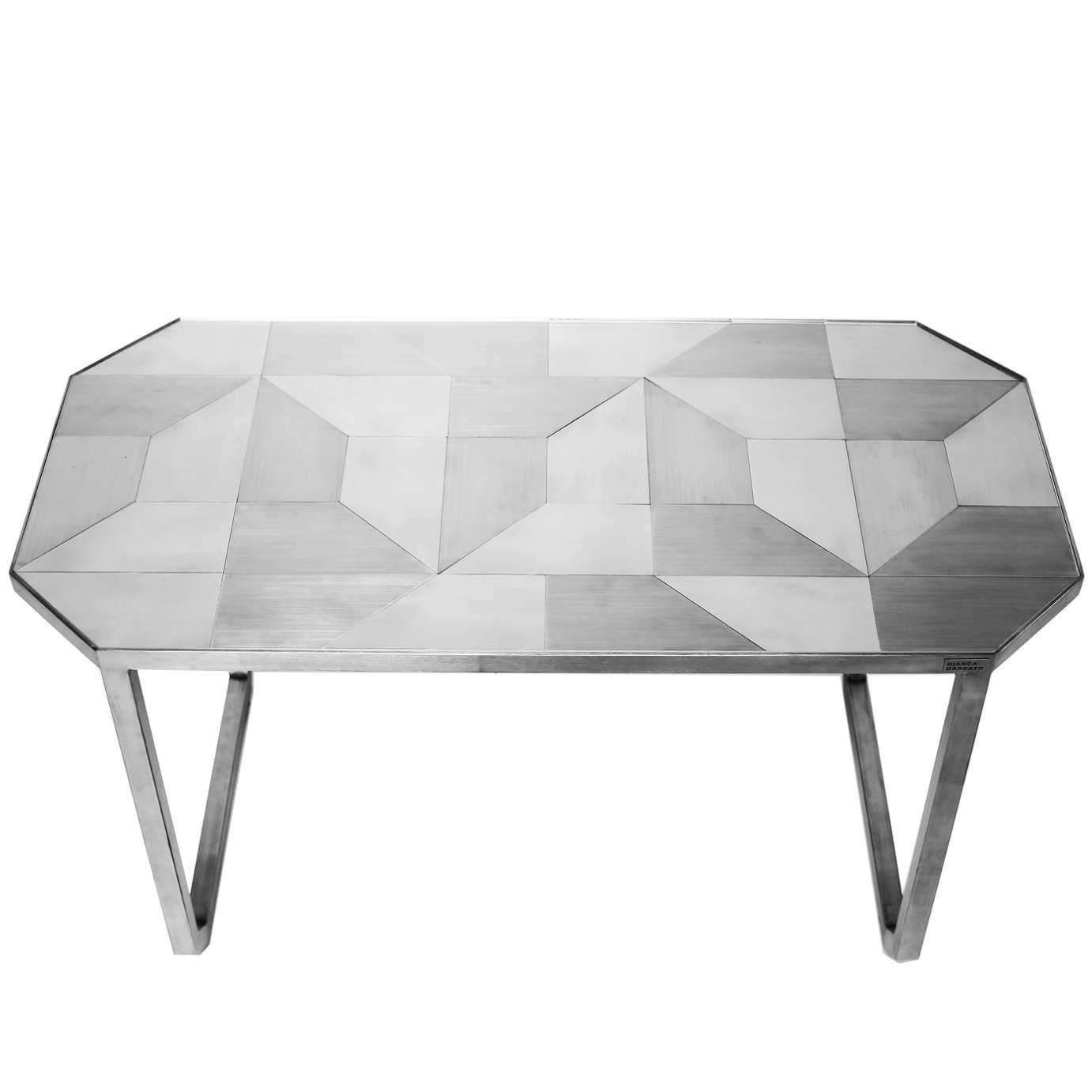 'Trama' Coffee Table, Geometric Designs in Stainless Steel Inox Tiles For Sale