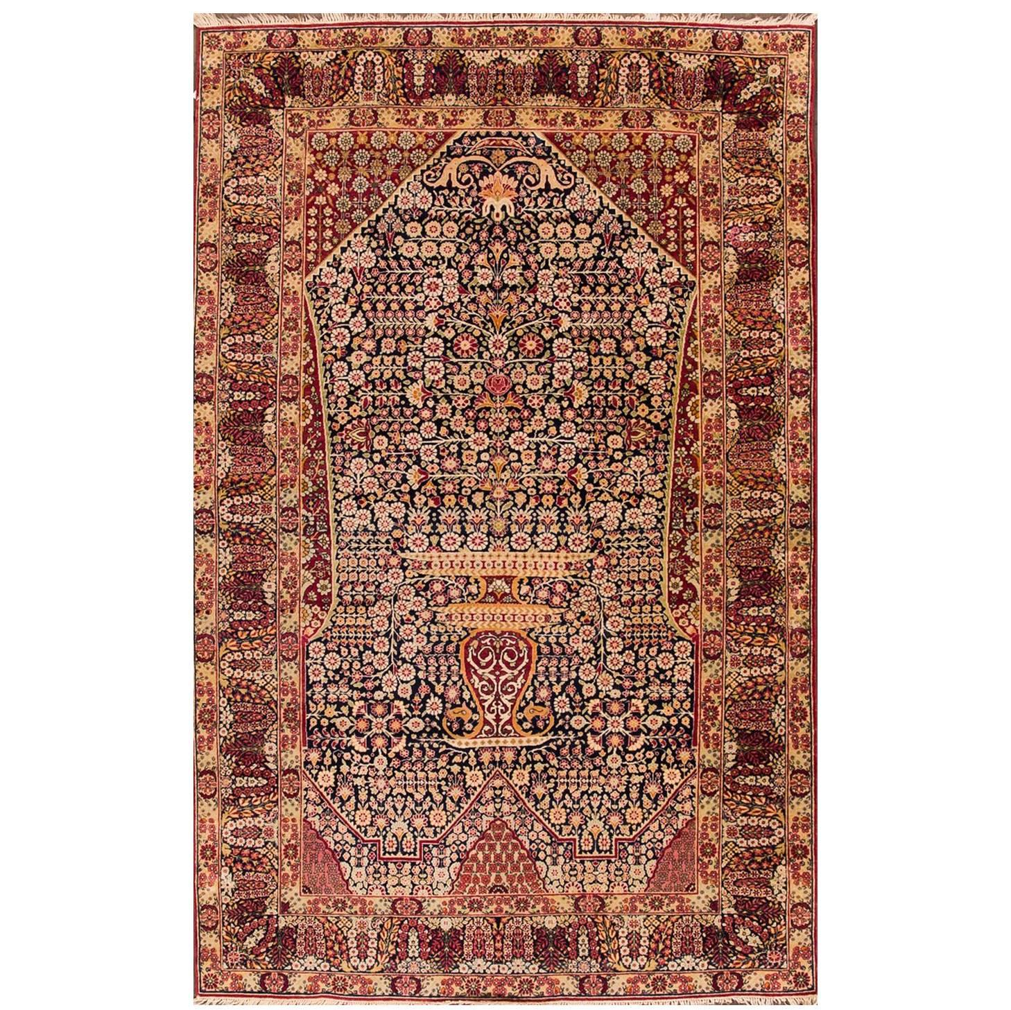 Early 20th Century Salmon/Blue Persian Kerman Carpet For Sale