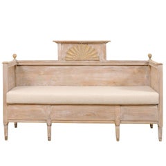 Early 19th C. Swedish Wooden Sofa Bench w/ Fan-Carved Pediment & Finial Accents