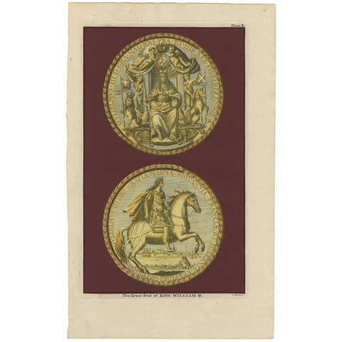 Antique Print of the Seal of King William III by Rapin de Thoyras, 1786