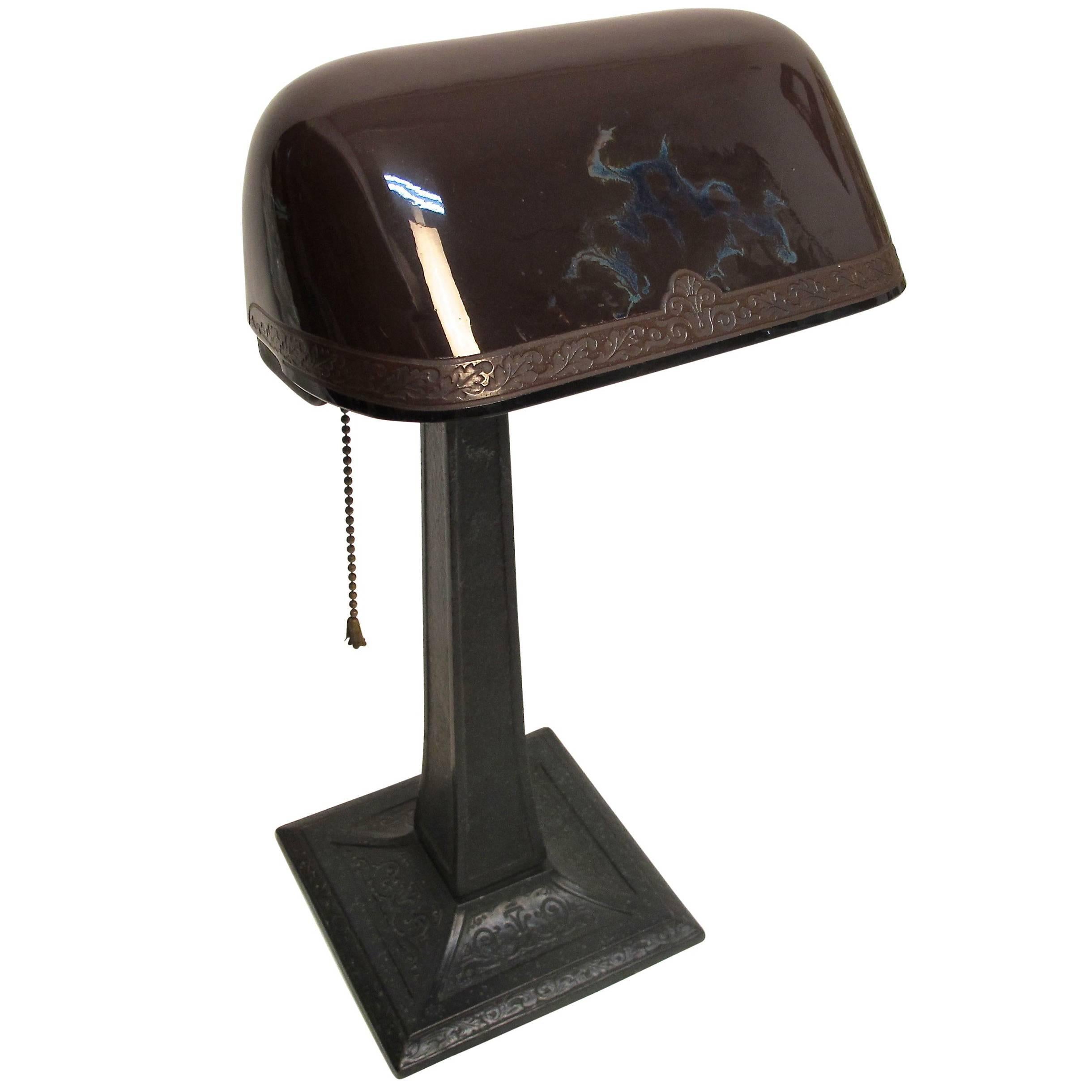 Emeralite Desk Lamp with Cased Glass Shade, American, circa 1915