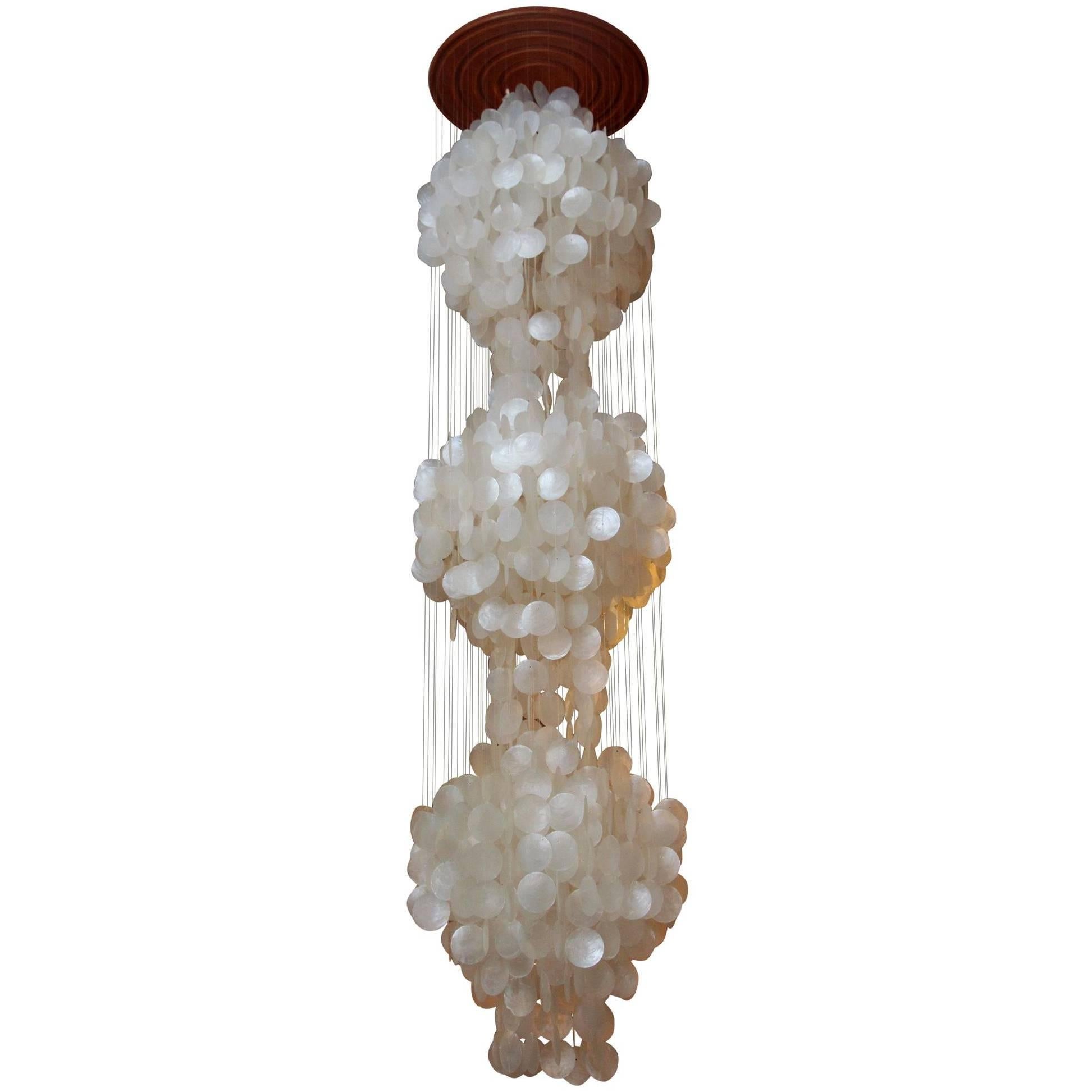 1990s Midcentury Chime with Genuine White Capiz Shell and Light
