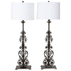 Pair of French Wrought Iron Lamps