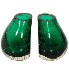 Green Glass Bookends by Erickson