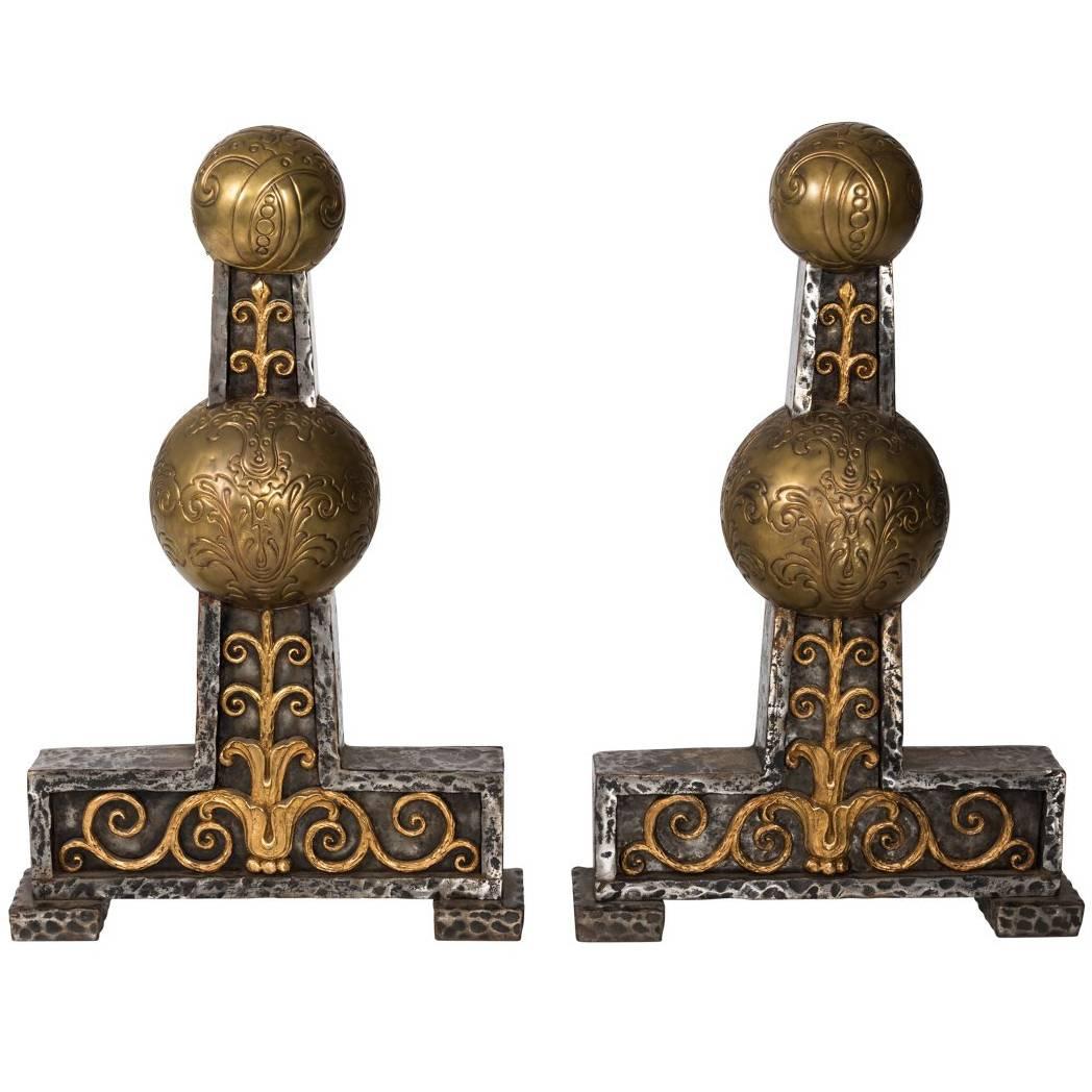 Part of Art Deco Style Fire Andirons