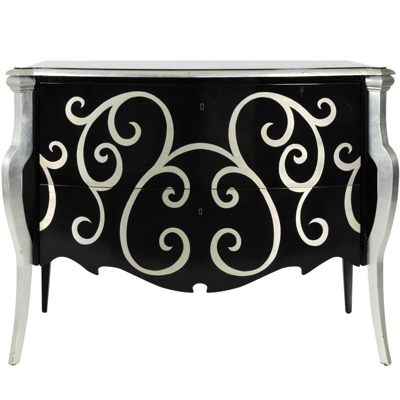 Contemporary Black Lacquer Chest of Drawers For Sale
