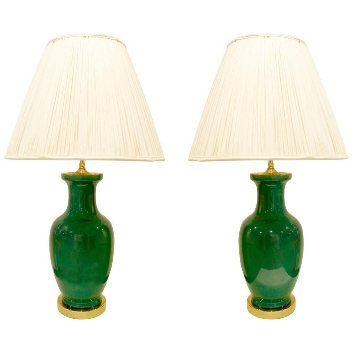 Fine Pair of Emerald Green Porcelain Table Lamps, 1960s