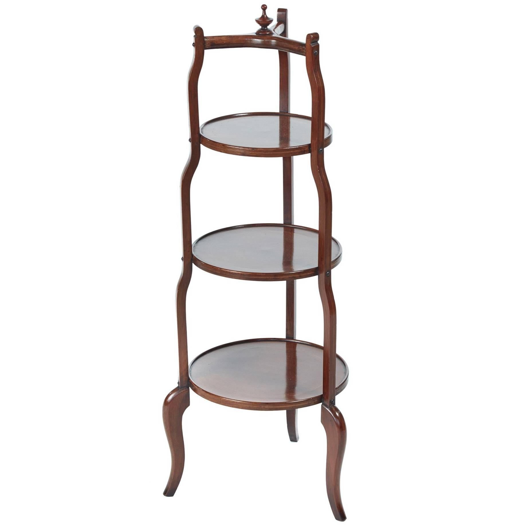 Inlaid Mahogany Three-Tier Cake Stand For Sale