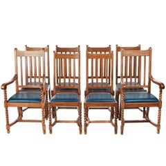 Quality Set of Eight Antique Oak Dining Chairs