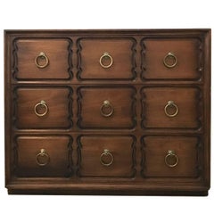 Retro Dorothy Draper Heritage Henredon Dresser-Burnished Walnut with Brass Ring Pulls