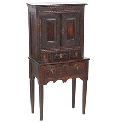 Small Antique Carved Oak Cupboard