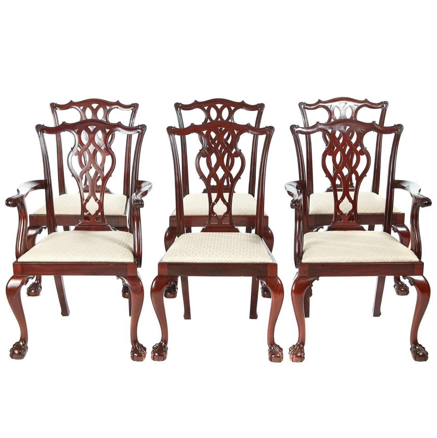 Fine Quality Set of Six Mahogany Chippendale Style Dining Chairs