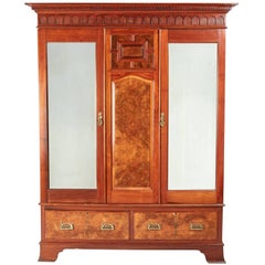 Outstanding Quality Antique Burr Walnut Three-Door Wardrobe