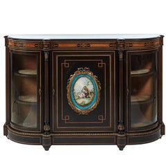Fine French Ebonised and Amboyna Credenza with Large Sevres Style Plaque