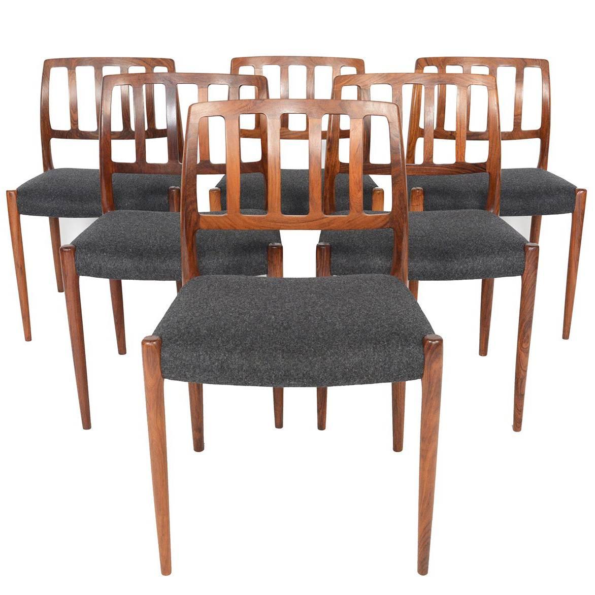 Set of N.O. Møller Model 83 Danish Modern Midcentury Dining Chairs in Rosewood